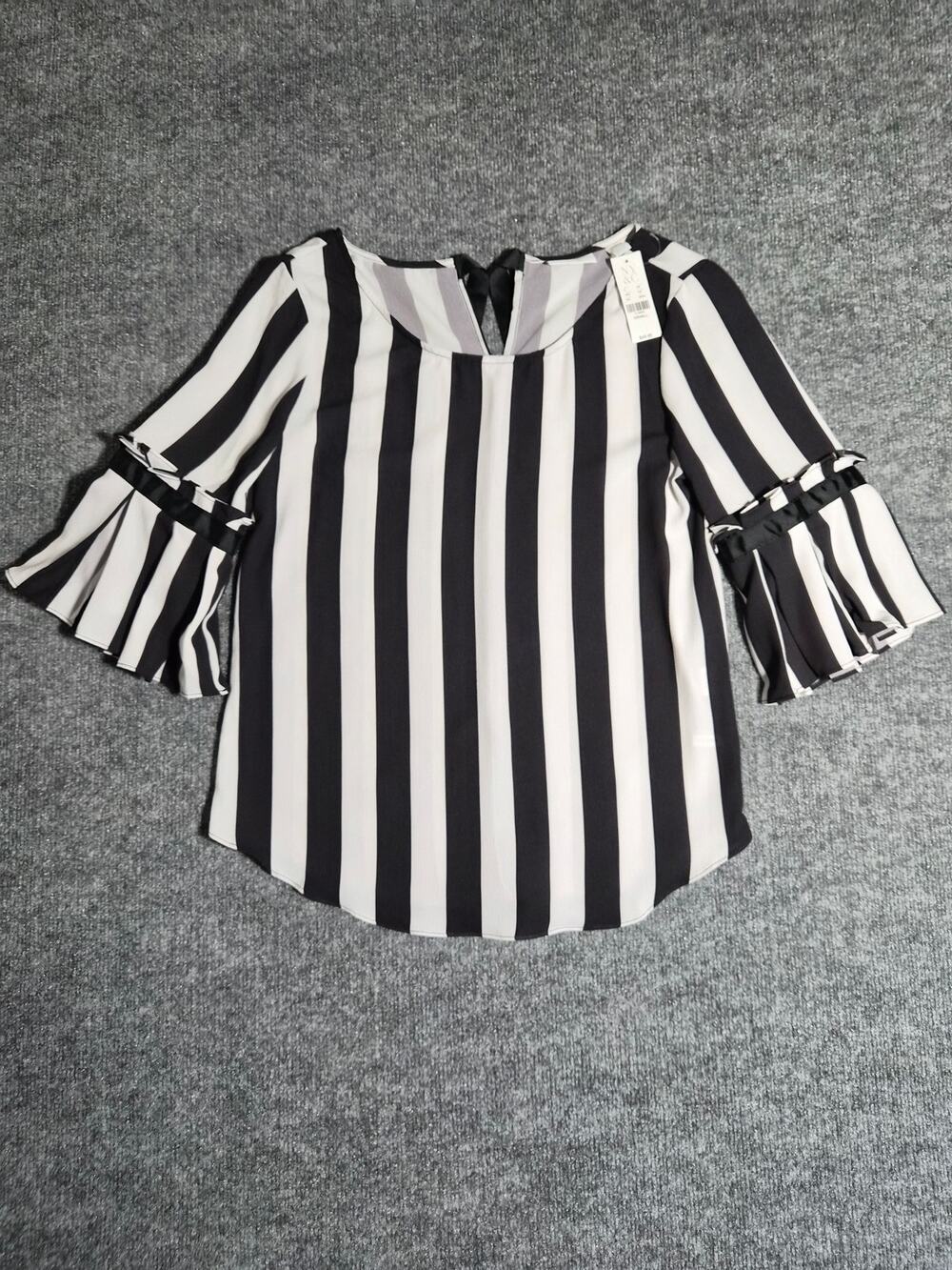 NY&C New York & Company Black White Striped Bell Sleeve Blouse XS NWT